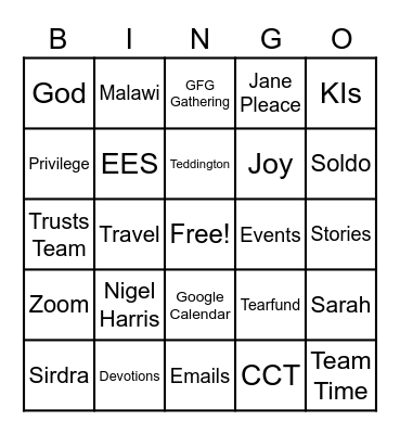 Trusts Team Binfo Bingo Card