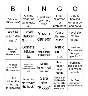 KLASSEBINGO 7B Bingo Card