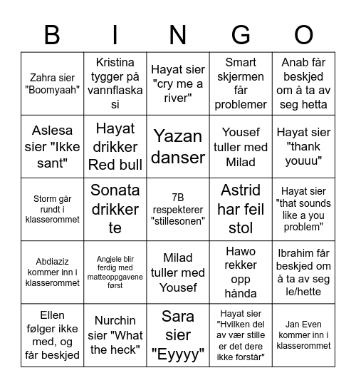 KLASSEBINGO 7B Bingo Card