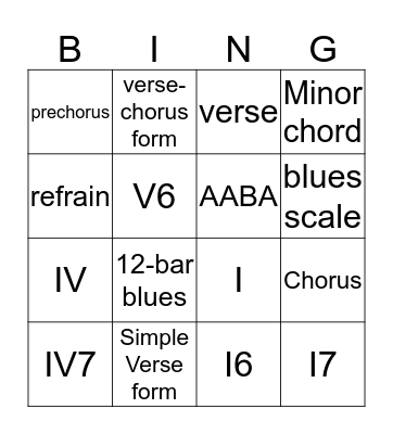 Songwriter's Bingo! Bingo Card