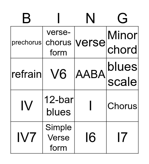 Songwriter's Bingo! Bingo Card