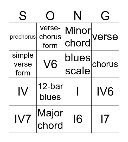 Songwriter's Bingo! Bingo Card