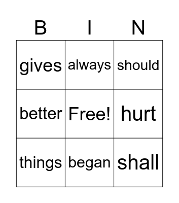 Untitled Bingo Card