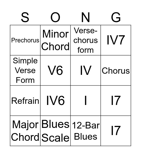 Songwriter's Bingo! Bingo Card
