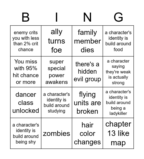 FE Engage Bingo Card
