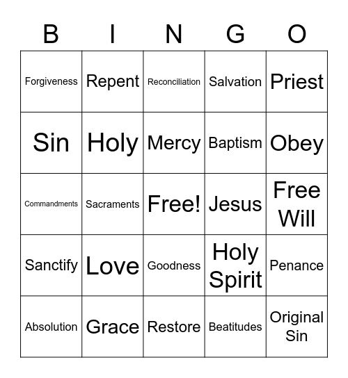 Reconciliation/Grace/Salvation Bingo Card