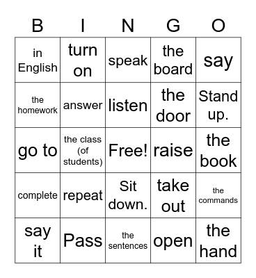 Commands - 7th grade Bingo Card