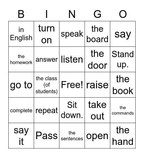 Commands - 7th grade Bingo Card