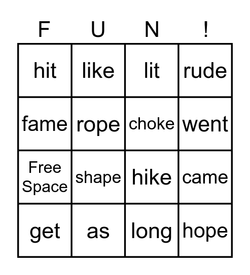 Short and Long Vowels Bingo Card