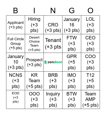 Zendoor Bingo Card