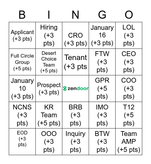 Zendoor Bingo Card