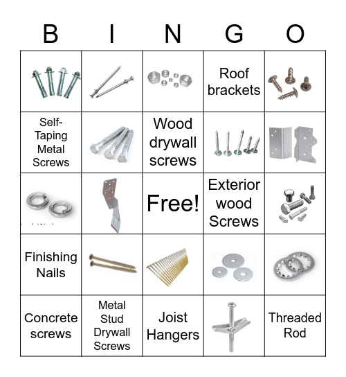 Carpentry Materials Bingo Card