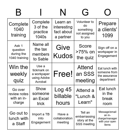 BGBC Bingo - Weeks 3 & 4 Bingo Card