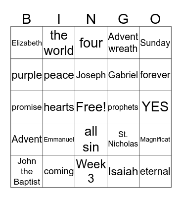 ADVENT BINGO Card