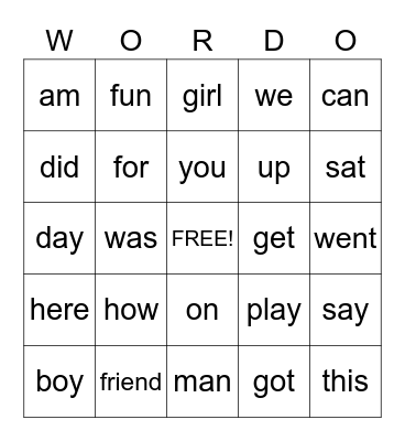ar, er, ir, or, ur    Words Bingo Card