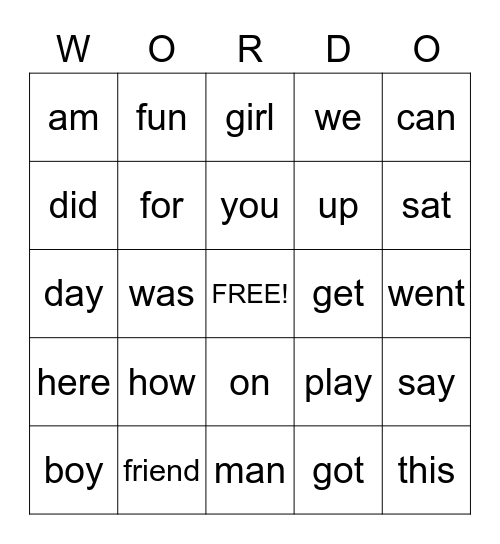 ar, er, ir, or, ur    Words Bingo Card