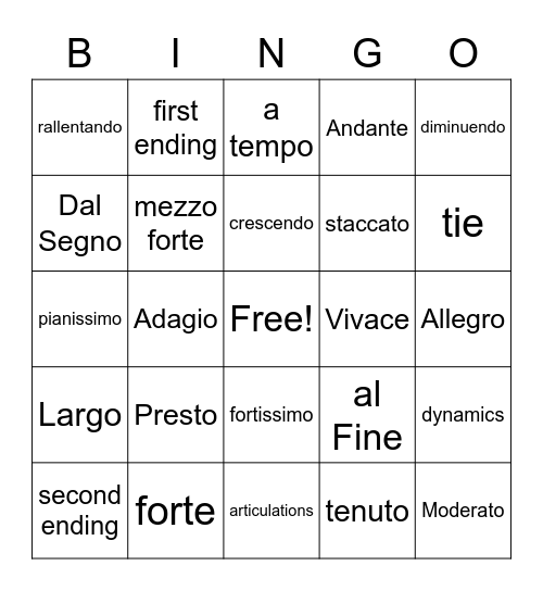 MUSIC BINGO Card