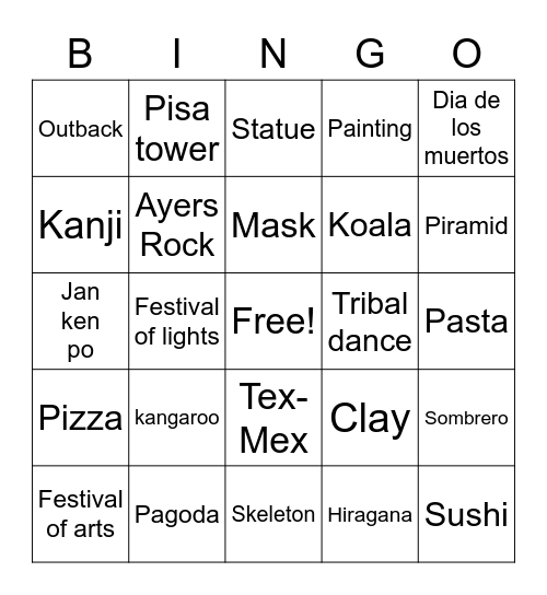 Festivals Bingo Card