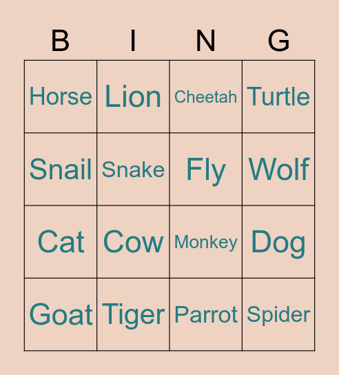 Animal Bingo Card