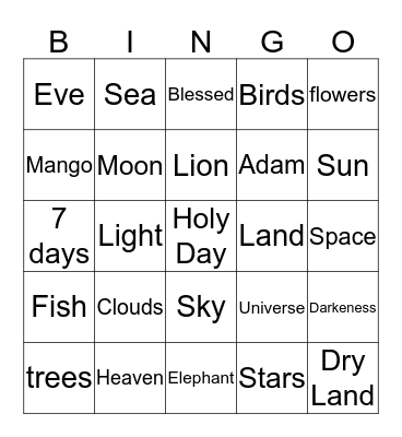 Creation Bingo Card