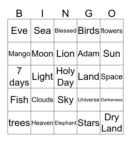 Creation Bingo Card
