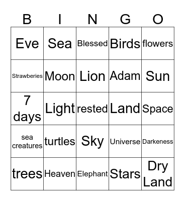 Creation Bingo Card