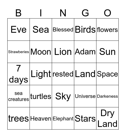 Creation Bingo Card