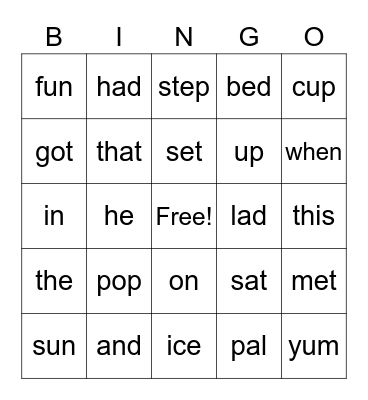 Frank's Ice Pop Bingo Card