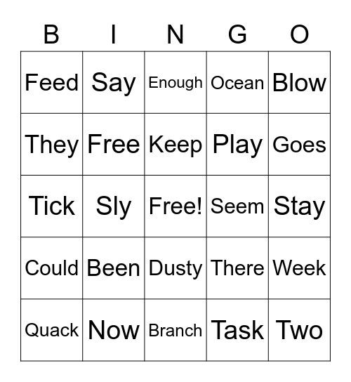 Spelling Words Bingo Card