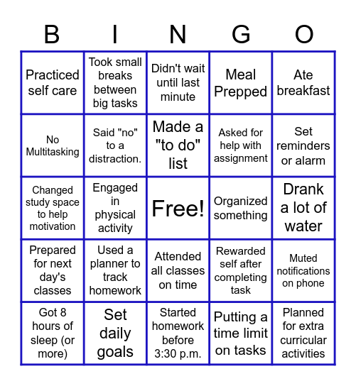 Time Management BINGO Card