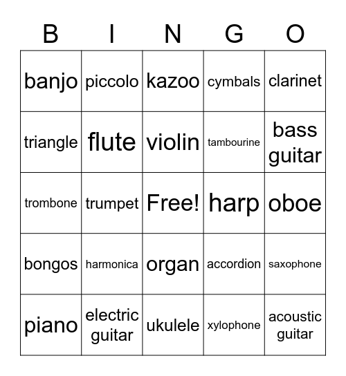 Musical Instruments Bingo Card