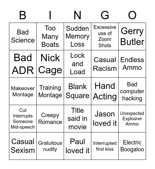 Bad Movie Bingo Card