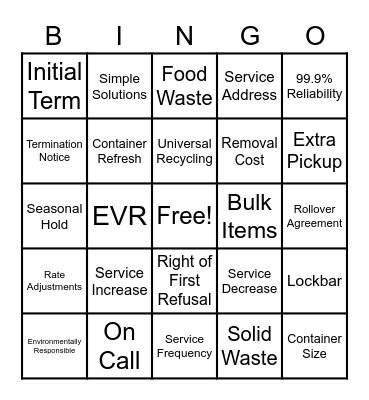 WASTE Bingo Card