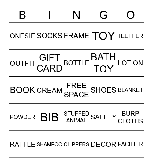 KJ's Baby Bingo Card