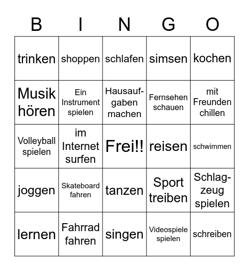 Verben Bingo Card