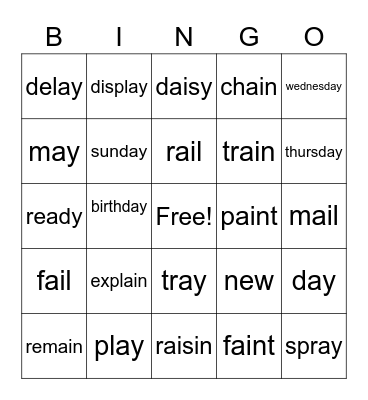 long A bingo Card