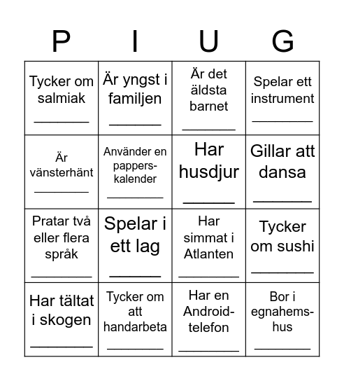 PIUG/PUNT Bingo Card