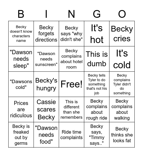 Becky Bingo Card