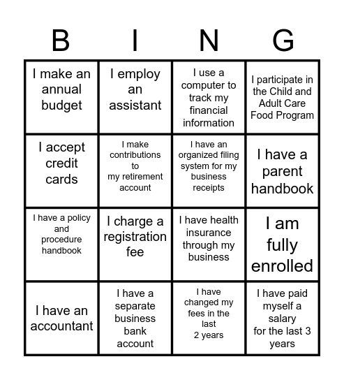 Fiscal Bingo 1 Bingo Card