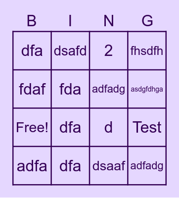 test Bingo Card