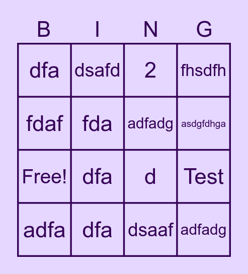 test Bingo Card