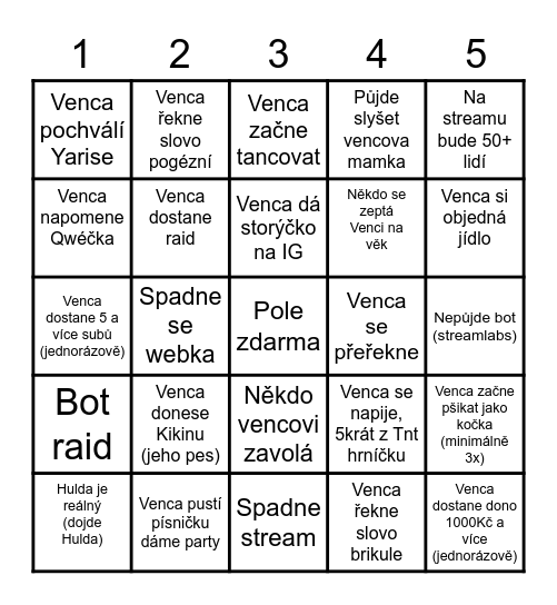 Vencovo BINGO Card