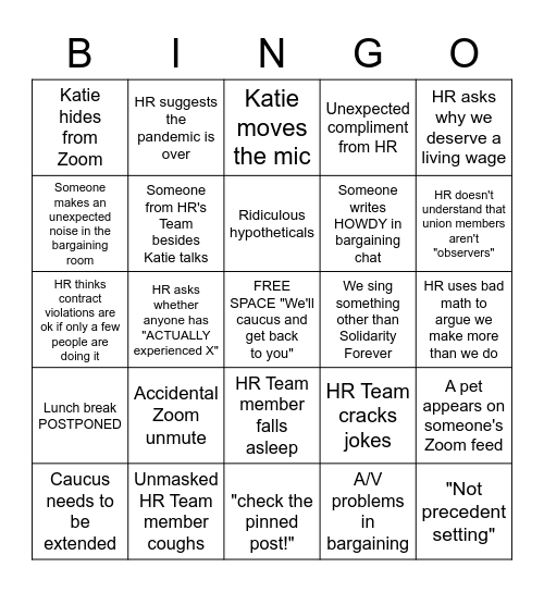 GEO Bargaining BINGO Card