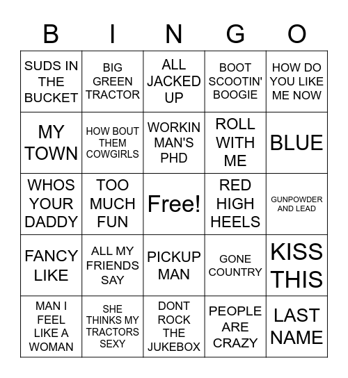 COUNTRY HITS Bingo Card