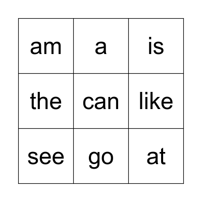 Level A Sight Words Bingo Card
