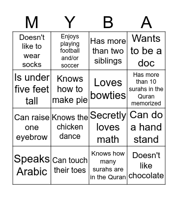 Muslim Youth Buddies Bingo Card