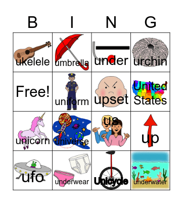 Letter U BINGO Card