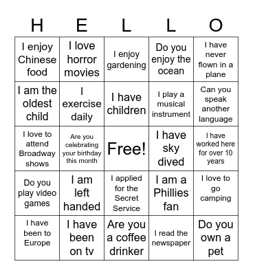 Getting to Know You Bingo Card