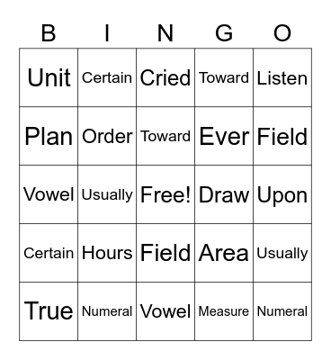 4th Bingo Card