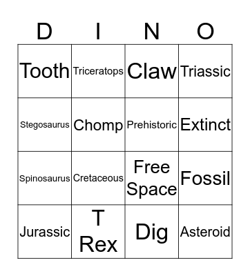 Dino Bingo Card